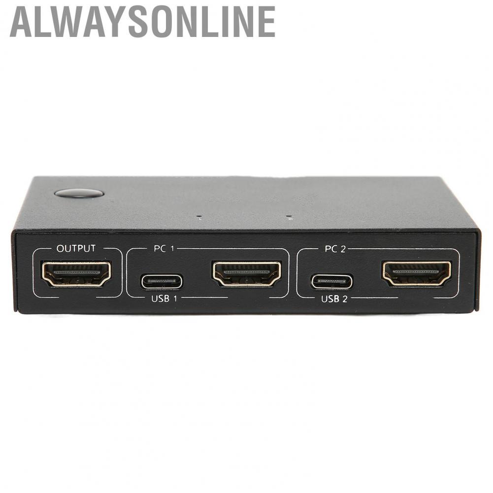 Alwaysonline KVM Switch Box  2Kx4K 30Hz Aluminum Alloy with for Keyboards Mouse