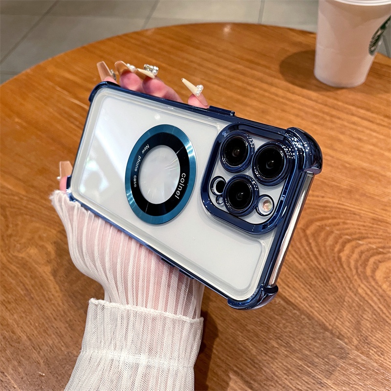 Ốp Điện Thoại Cứng Trong Suốt Chống Sốc Mạ Điện Từ Tính Sang Trọng Cho iPhone 11 12 13 14 Pro Max 14 Plus 11pro
