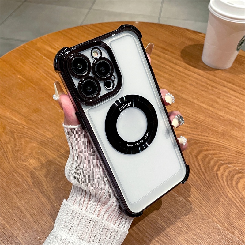 Ốp Điện Thoại Cứng Trong Suốt Chống Sốc Mạ Điện Từ Tính Sang Trọng Cho iPhone 11 12 13 14 Pro Max 14 Plus 11pro