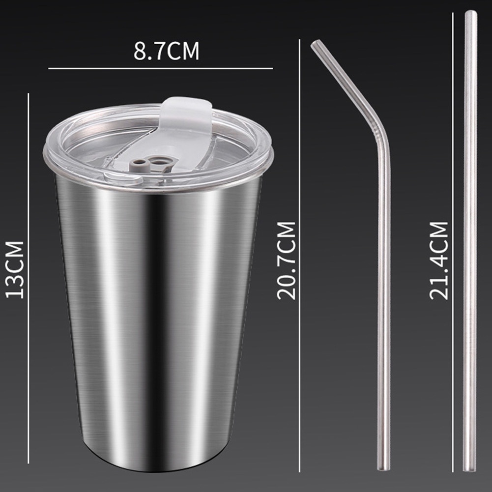 Cốc Cà Phê Bằng Thép Không Gỉ Có Nắp Kèm Ống Hút Tiện Dụng
