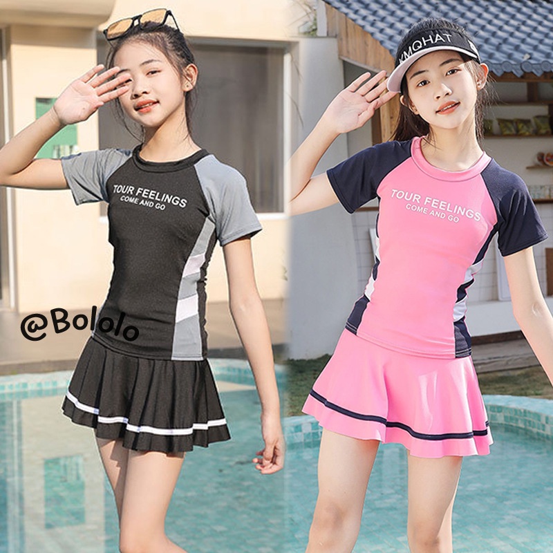 Bololo Bộ Đồ Bơi Thể Thao Tay Ngắn Chống Nắng Có Miếng Đệm Ngực Khô Nhanh Cho Bé Gái