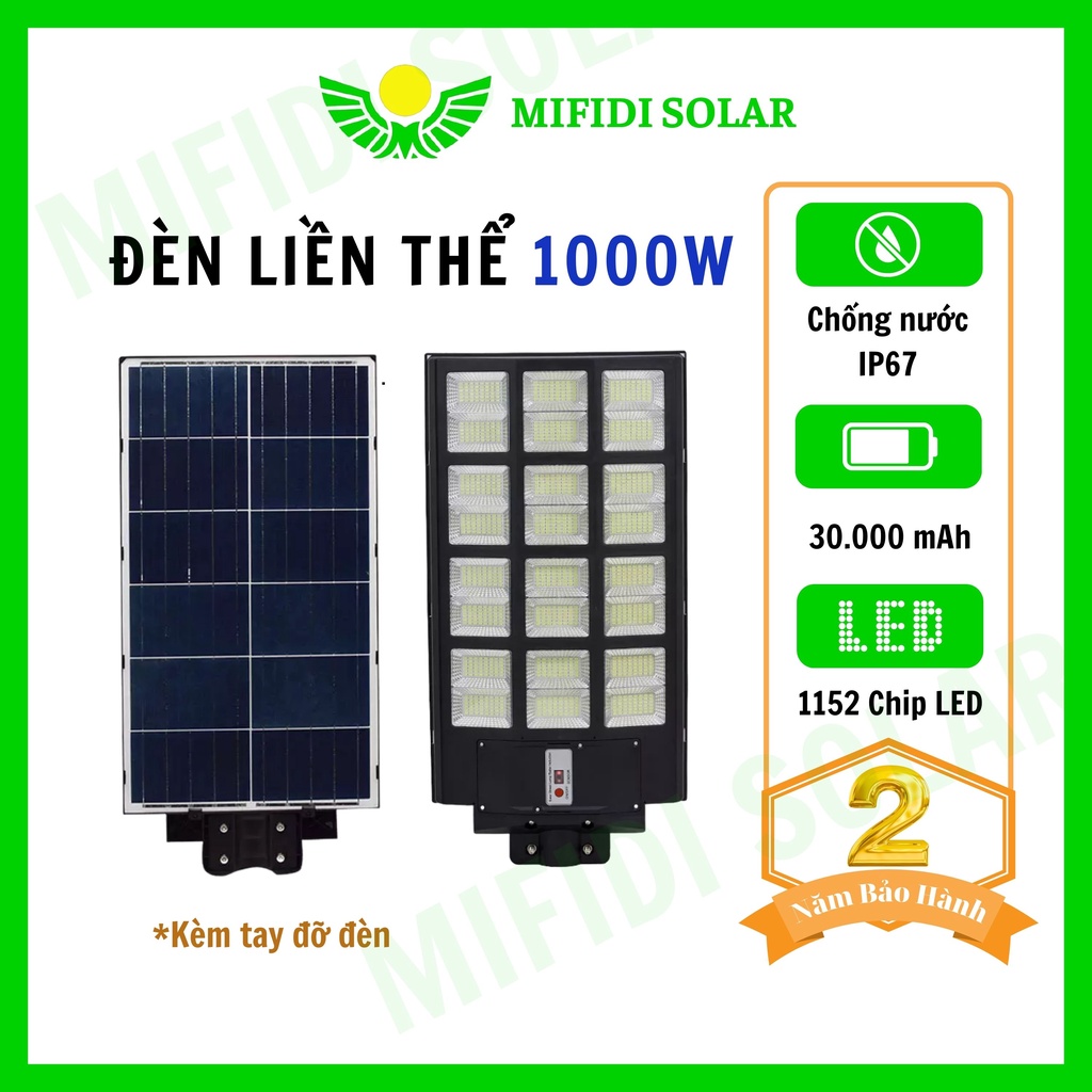 Đèn năng lượng mặt trời 1000W liền thể 1152 chip LED Siêu Sáng, Pin khủng 36.000mah, BH đến 2 Năm - Yên Tâm Mua sắm