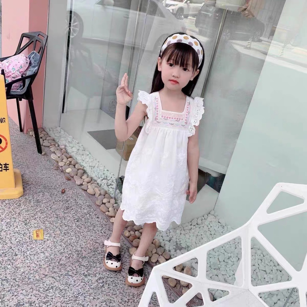 MẪU MỚI_Sandal bé gái chấm bi quai dán phối nơ chất da PU mềm chống trơn trượt siêu hot