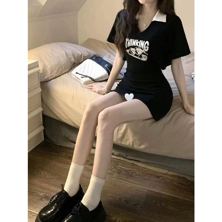 Đầm Cổ Polo Nhấn Eo Thời Trang Mùa Hè Phong Cách Mỹ Cho Nữ