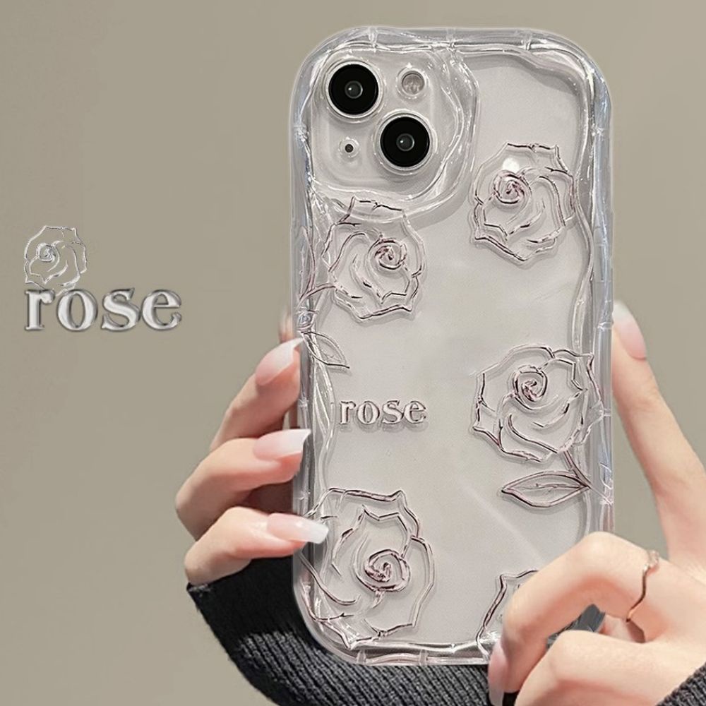 Ốp Điện Thoại TPU Mềm Chống Sốc Họa Tiết Hoa Hồng Viền Lượn Sóng Cho IPhone 11 14 13 12 Pro Max