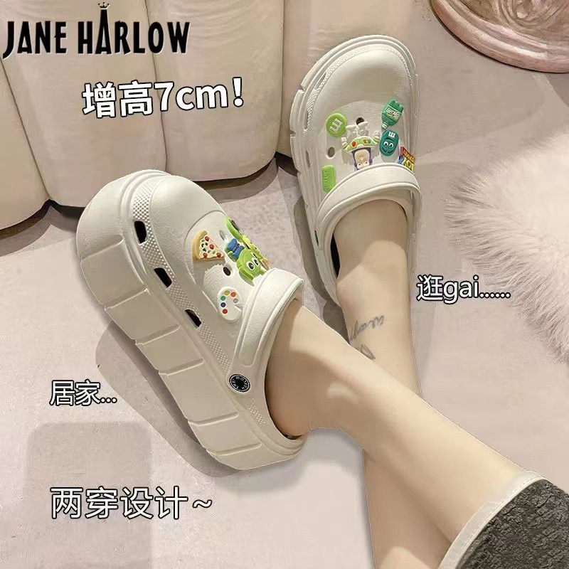 Hàng Có Sẵn Giày Crocs Cao Gót 6CM Cài Nút Hình Kaws / Buzz / Gấu Giản Dị Dành Cho Bạn Nữ