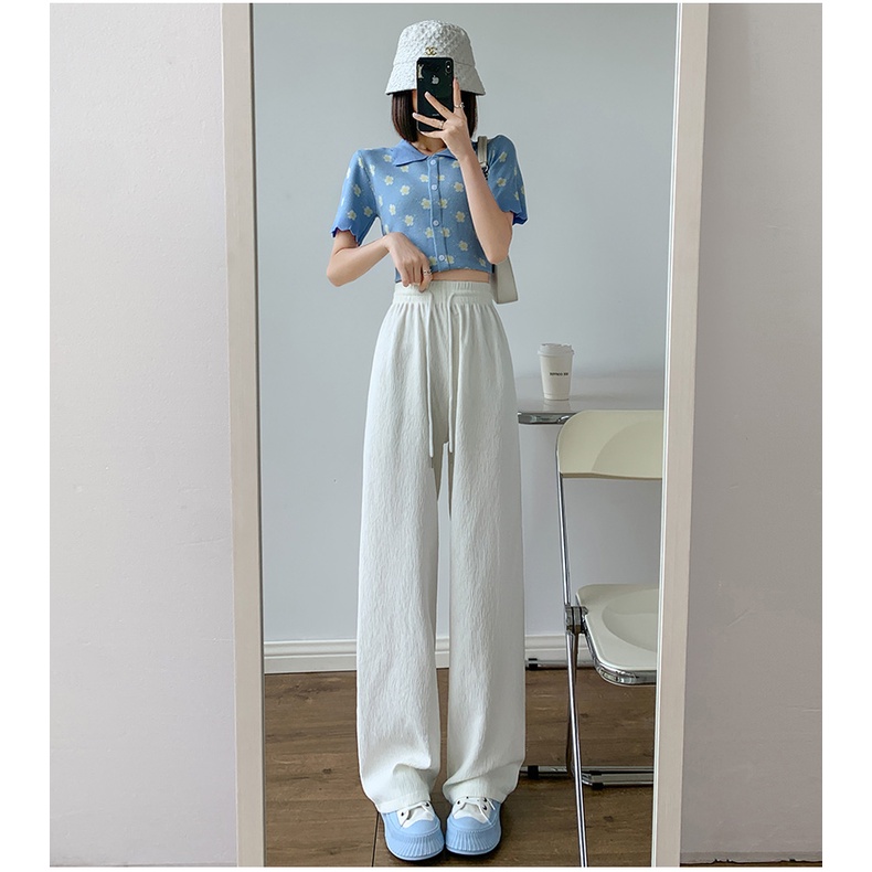 Quần ống rộng Lưng Cao Màu Trơn Chống Nắng Thời Trang Mùa Hè Mới Cho Nữ