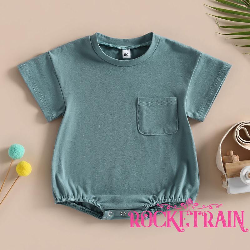 Áo Liền Quần Ngắn Tay Cổ Tròn Màu Trơn Thời Trang Cho Bé Trai