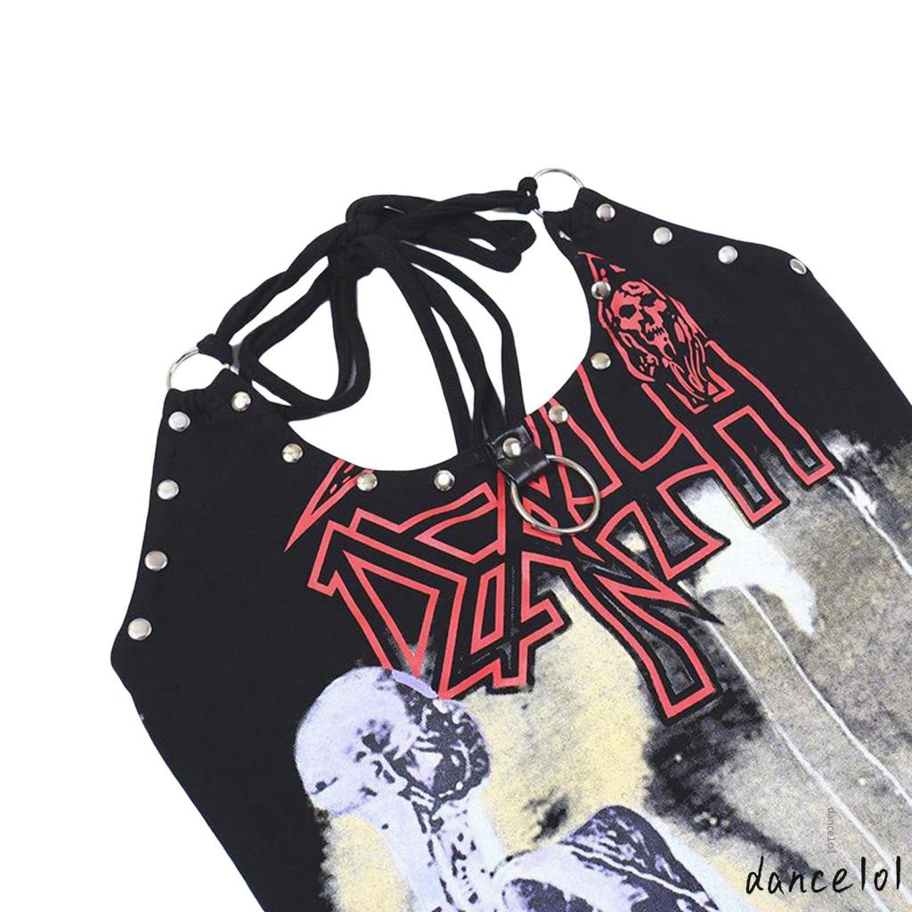 Áo Nữ Không Tay Hở Lưng In Hình Đầu Lâu Phong Cách Gothic 1O1