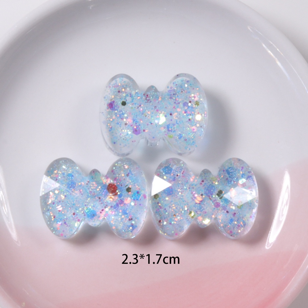 Set 5 Phụ Kiện Trang Trí Điện Thoại / Kẹp Tóc Hình Nơ Bằng Nhựa Trong Suốt Đính Kim Sa Lấp Lánh DIY