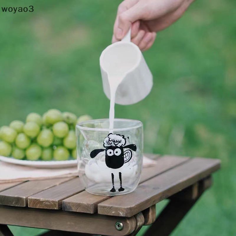 Cốc Thủy Tinh Hai Lớp 300Ml In Hình Cừu Shaun Dễ Thương Dùng Uống Nước / Cà Phê / Nước Ép