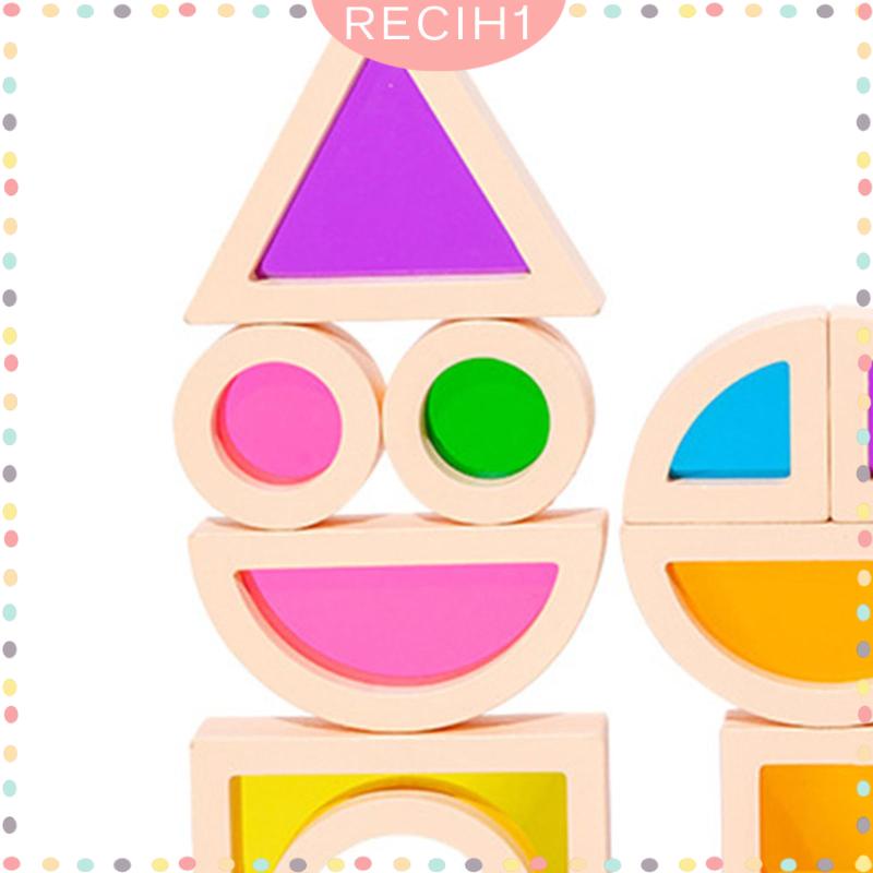 Bộ 25 Khối Gỗ Xây Dựng Hình Học Màu Cầu Vồng Dành Cho Trẻ Em 3-5 Tuổi