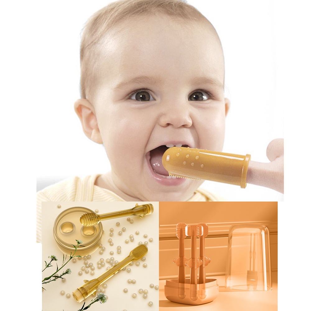 Bộ Bàn Chải Đánh Răng Bằng Silicone An Toàn Dành Cho Trẻ 0-2 Tuổi