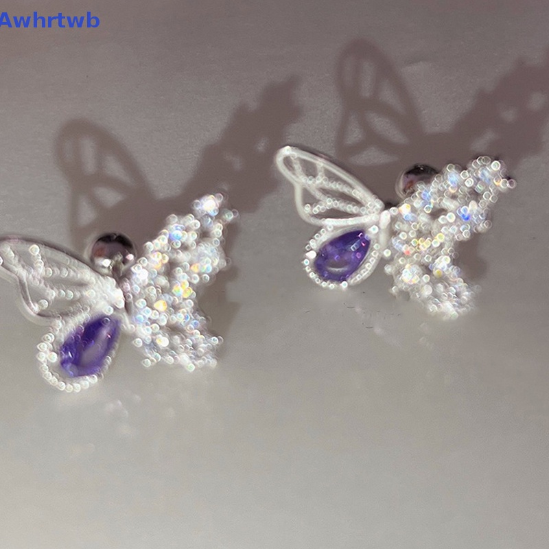 1 Đôi Khuyên Tai Hình Bướm Dạng Xoắn Ốc Đính Đá Zircon Màu Tím Dành Cho Nữ Mới