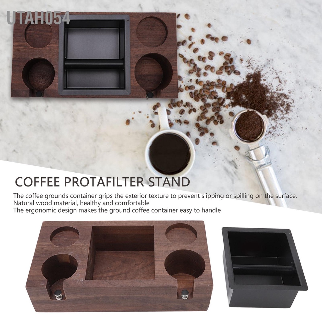 Utah054 Giá đỡ cà phê bằng gỗ Tamper Stand Tamping Station với Knock Box Grounds Container