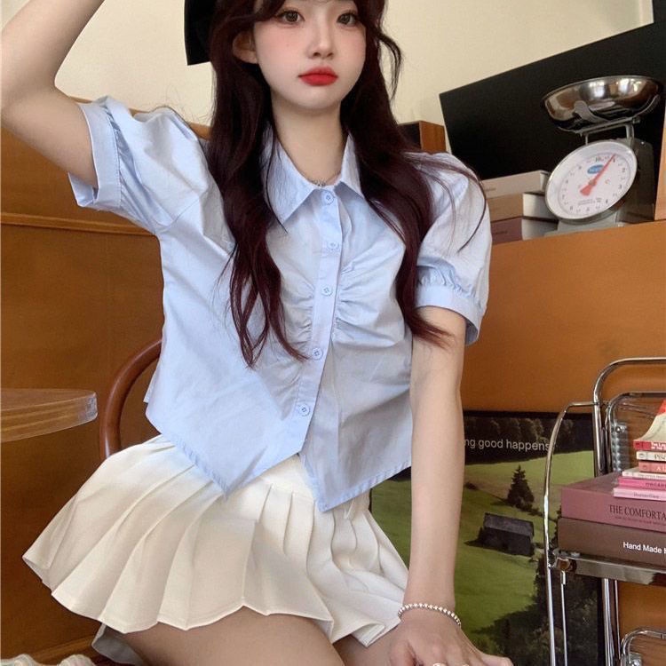 Áo Sơ Mi Tay Ngắn Xếp Ly Thời Trang Mùa Xuân 2023 Mới Mẻ Ngọt Ngào Dành Cho Bạn Nữ
