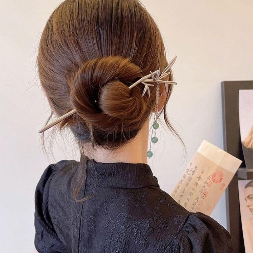 Trâm Cài Tóc VANES1 Hình Chiếc Lá Bằng Hợp Kim Màu Đen Chống Trượt Thời Trang Cho Nữ