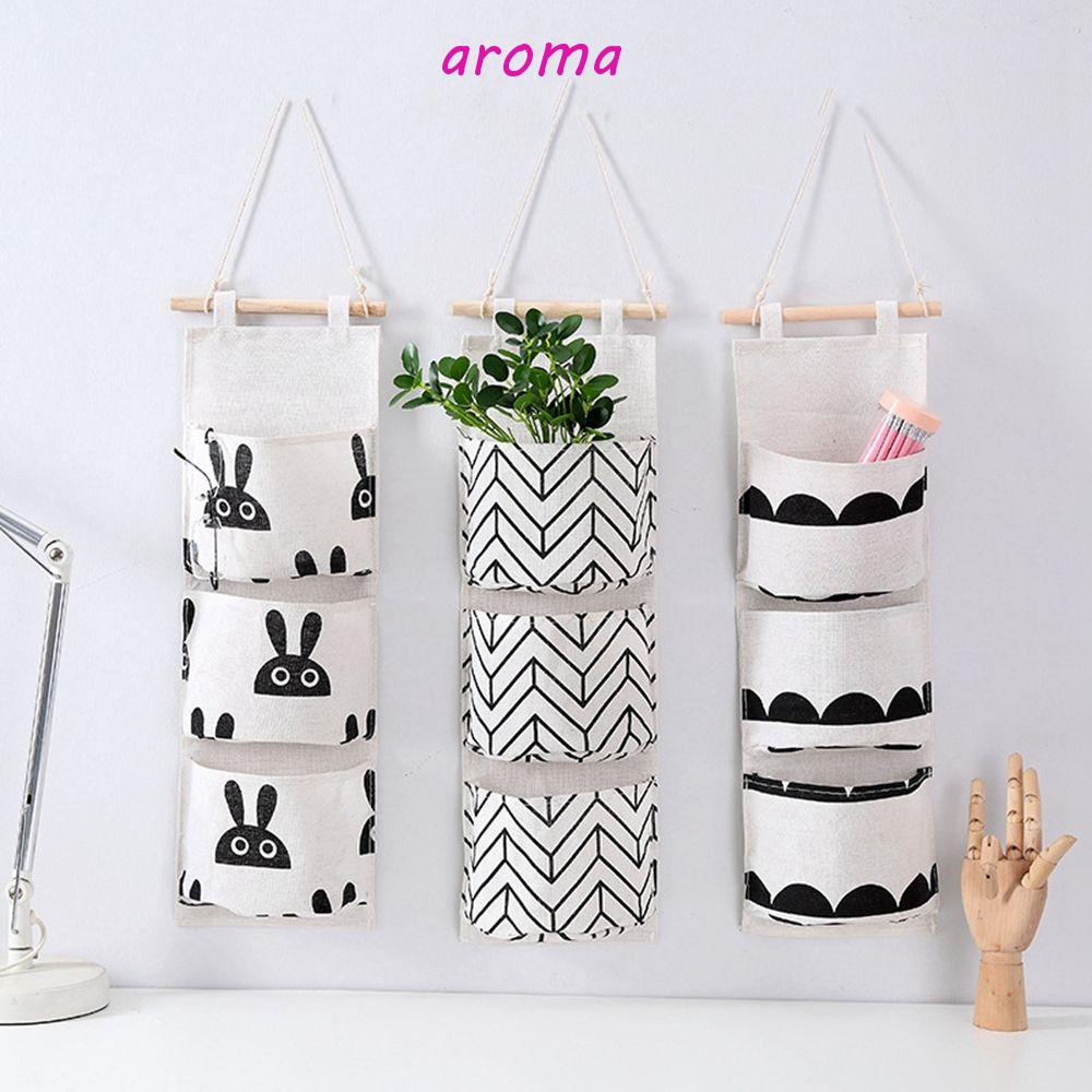 Túi Đựng Đồ Treo Tường Bằng Vải Lanh Cotton Họa Tiết Trắng Đen Sắp Xếp Gọn Gàng