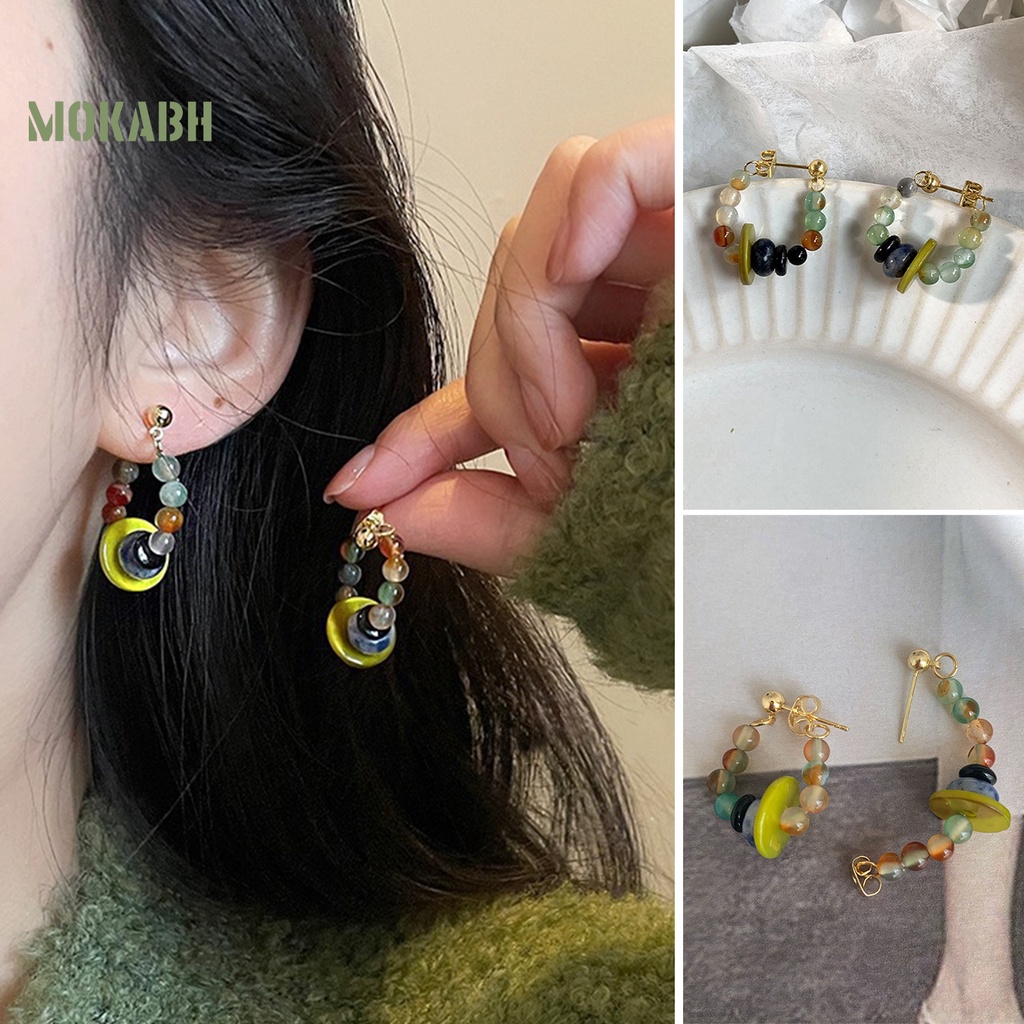 1 Đôi Bông Tai Hợp Kim Đính Hạt Màu Bóng Phong Cách Dân Tộc Vintage Không Gây Dị Ứng Thời Trang