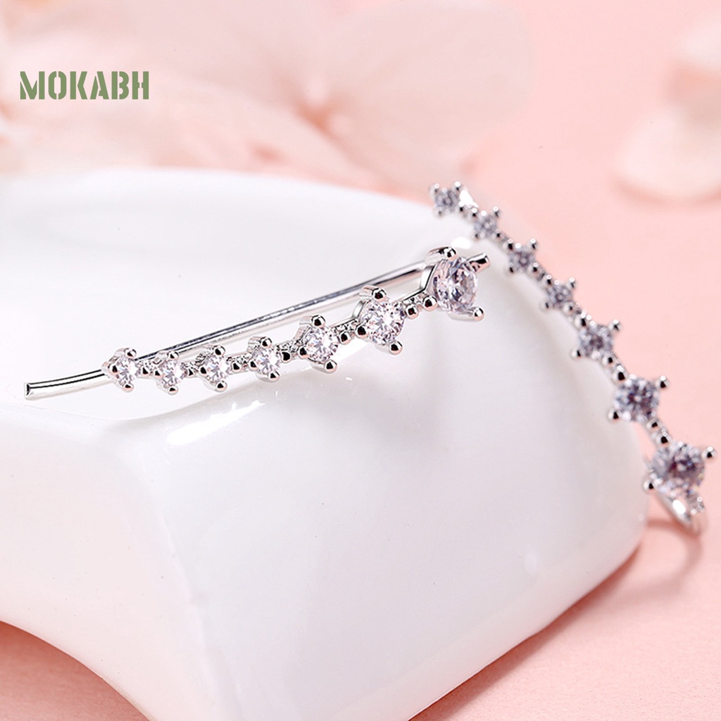 1 Đôi Bông Tai Xỏ Lỗ Đính Đá Zircon Một Hàng Chống Phai Màu Thời Trang