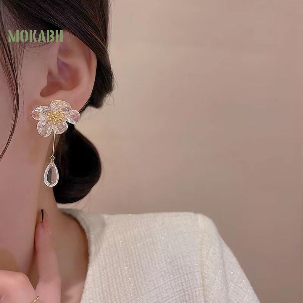 1 Đôi Bông Tai Hình Giọt Nước Pha Lê Trong Suốt Không Gây Dị Ứng Phong Cách Pháp Thời Trang