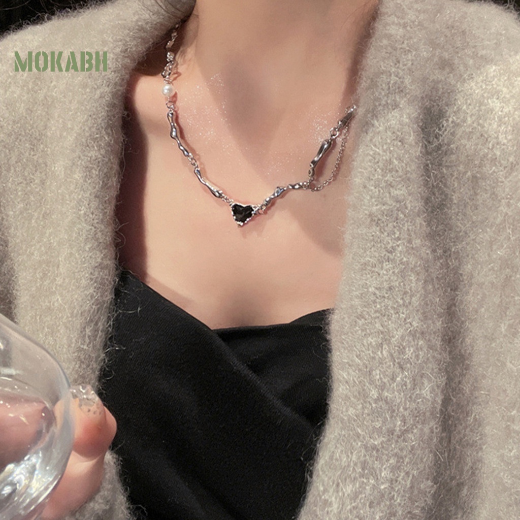 [Mới] Vòng cổ Mặt Hình Học Mạ Điện Đính Đá Zircon Khối Lượng Nhẹ Trang Trí Hình Trái Tim Màu Đen Có Thể Điều Chỉnh