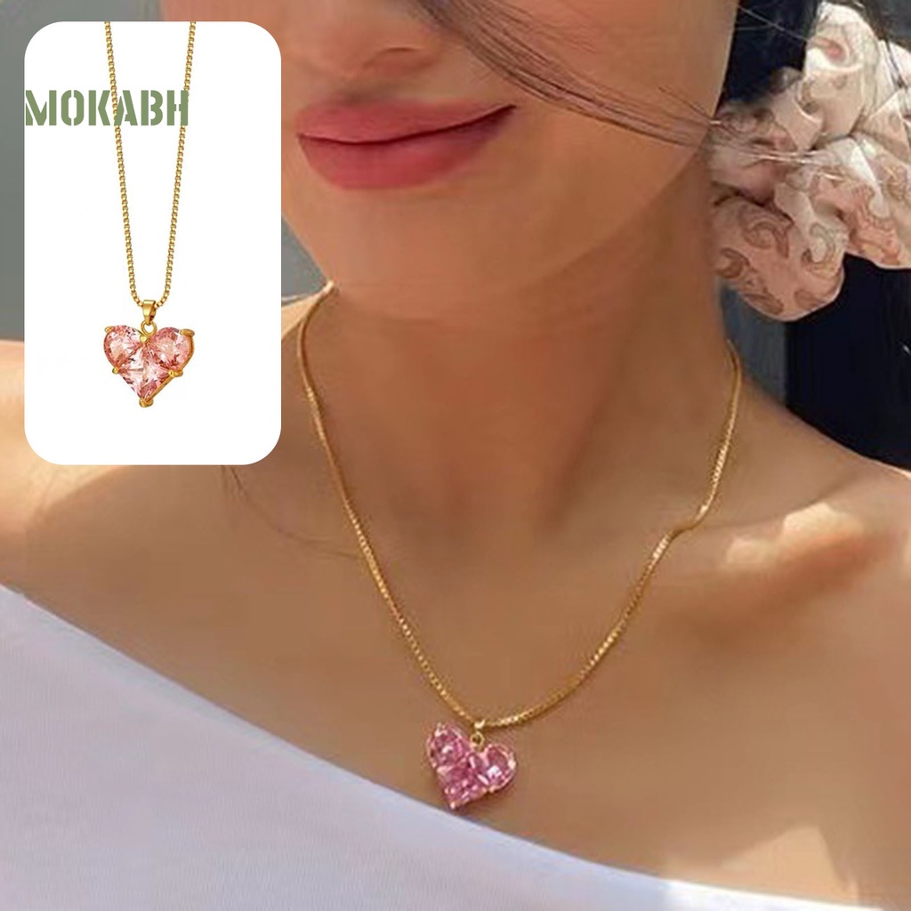 [Mới] Vòng cổ Mặt Hình Học Đính Đá Zircon Màu Hồng Lấp Lánh Chống Mài Mòn Không Gây Dị Ứng Dành Cho Nữ