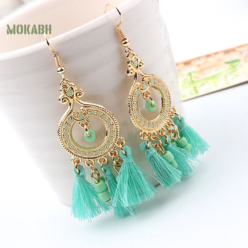 Bông Tai Móc Tua Rua Dáng Dài Bằng Hợp Kim Phong Cách Bohemian Tinh Tế Thời Trang Cho Nữ