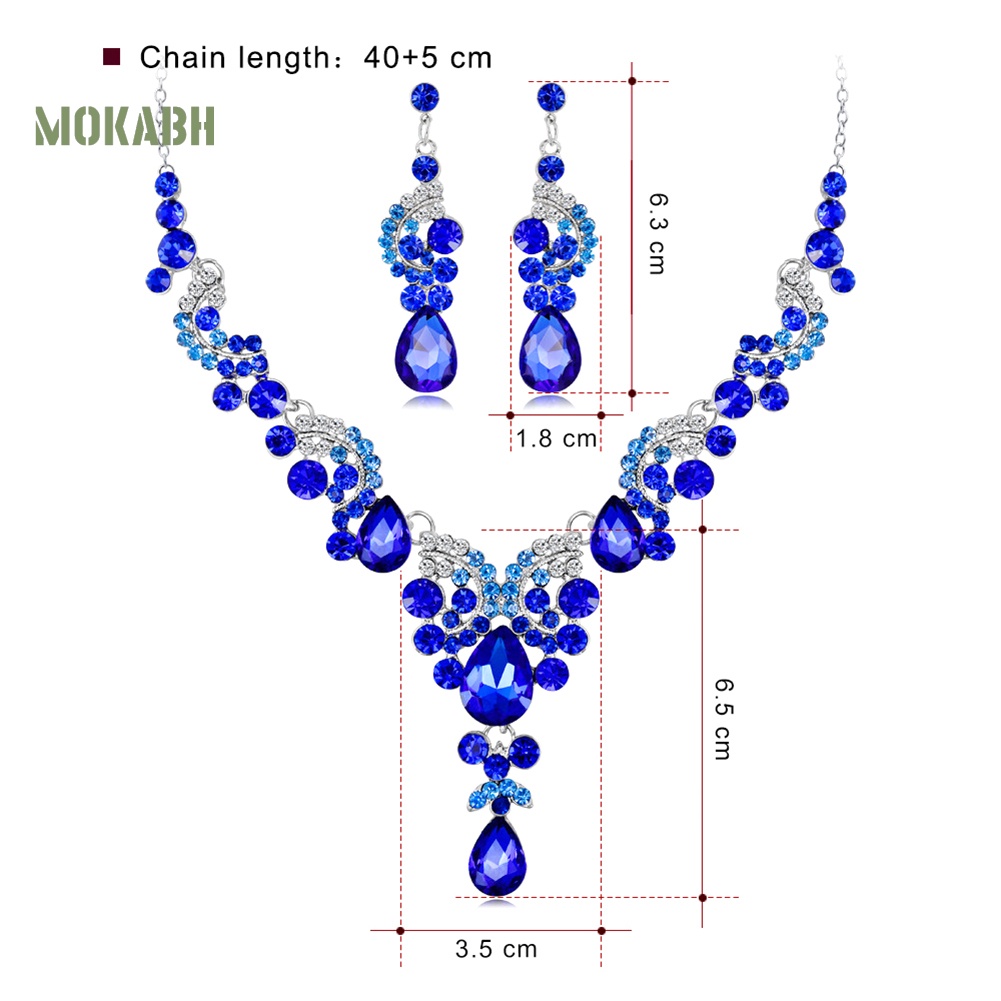 Bộ Vòng cổ + Bông Tai HìNh GiọT NướC ĐíNh Đá Sang TrọNg