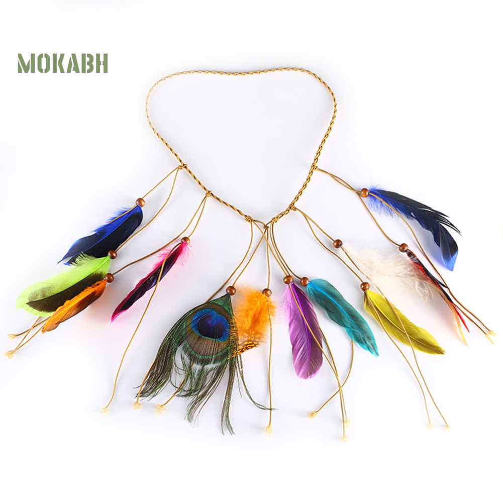 Băng Đô Bện Dây Đính Lông Công Phong Cách Bohemian Cho Nữ