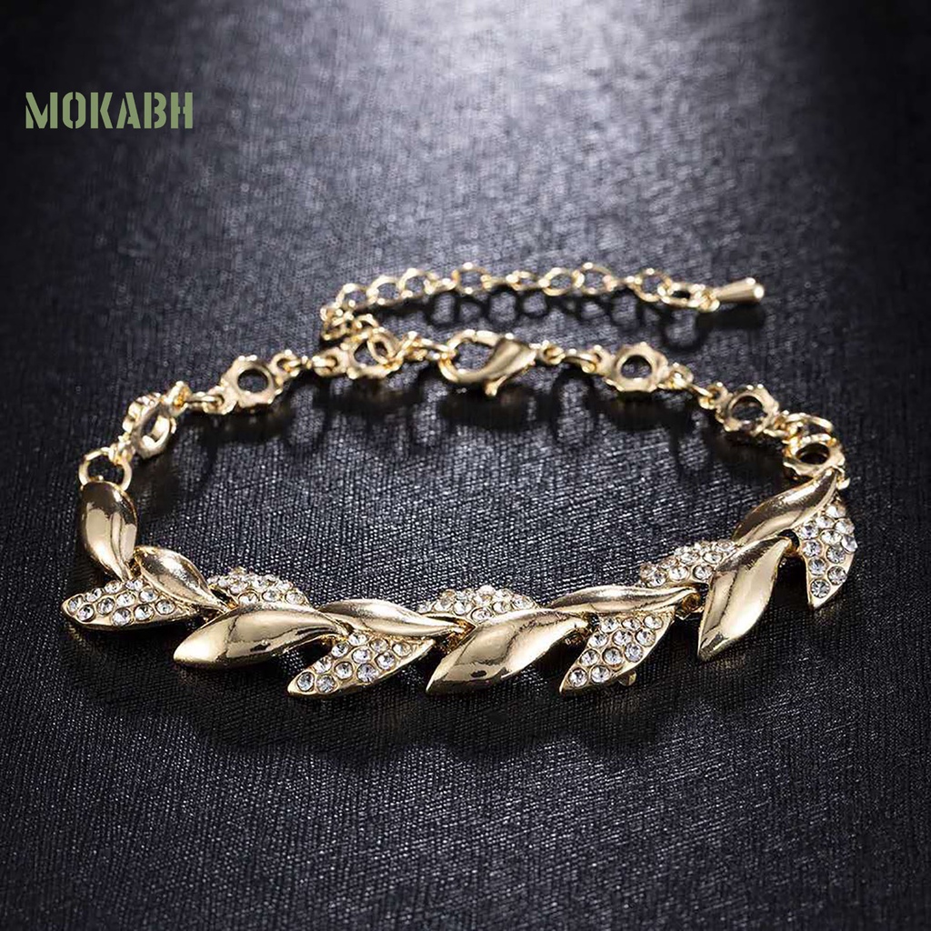 Vòng Tay Hình Chiếc Lá Mạ Vàng Đính Đá Có Thể Điều Chỉnh Kích Cỡ