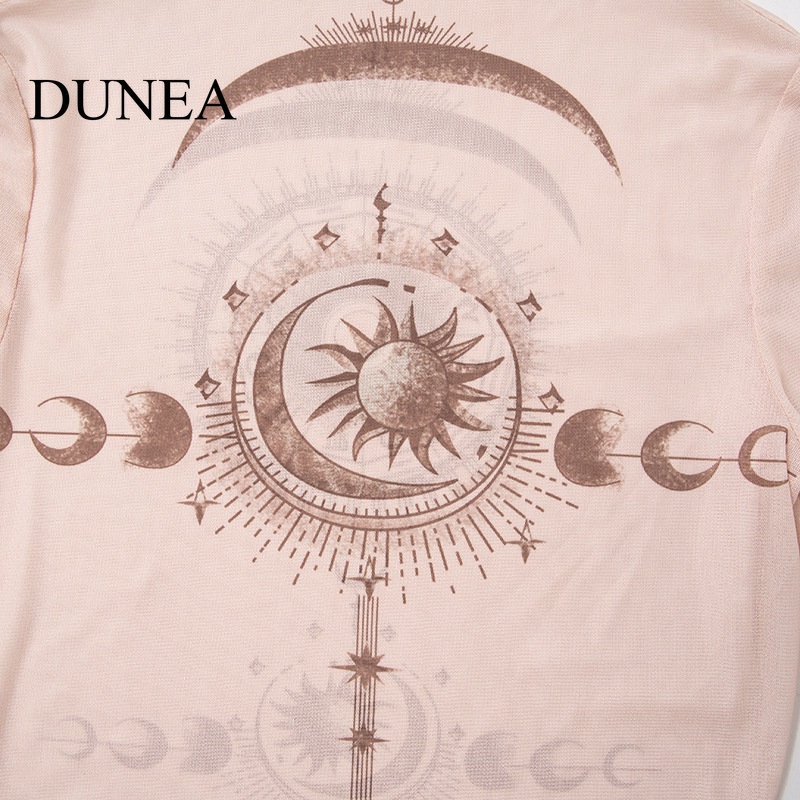 DUNEA Áo Lưới Tay Dài In Họa Tiết Dành Cho Nữ