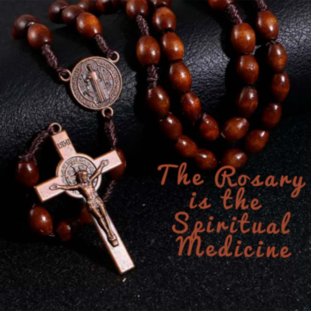 Wood Beads Necklace, Wood Catholic Handmade Rosary Necklace