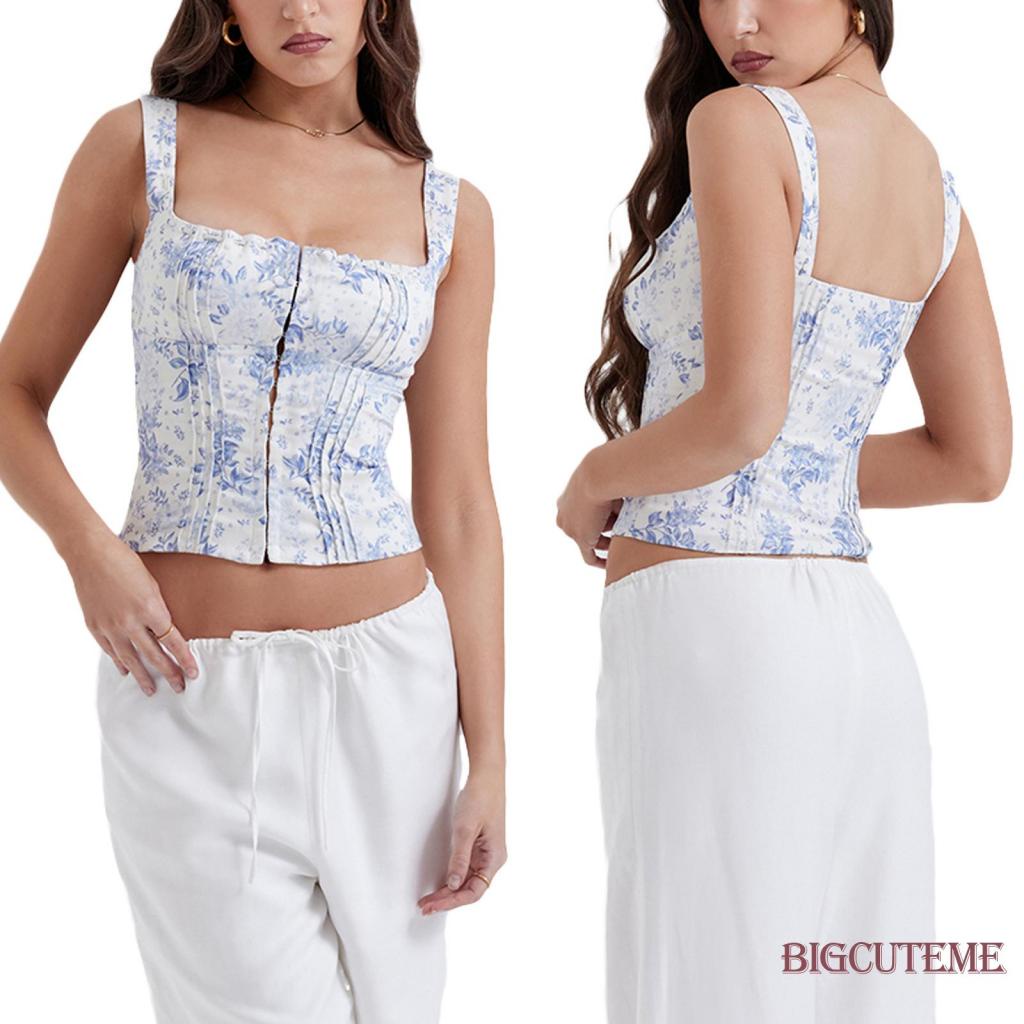 Áo Croptop Không Tay In Hoa Thời Trang Mùa Hè Dành Cho Nữ