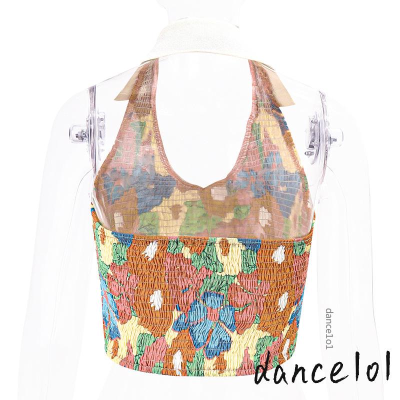 Dance1o1-áo Vest Nữ Hở Lưng In Hoa Mùa Hè
