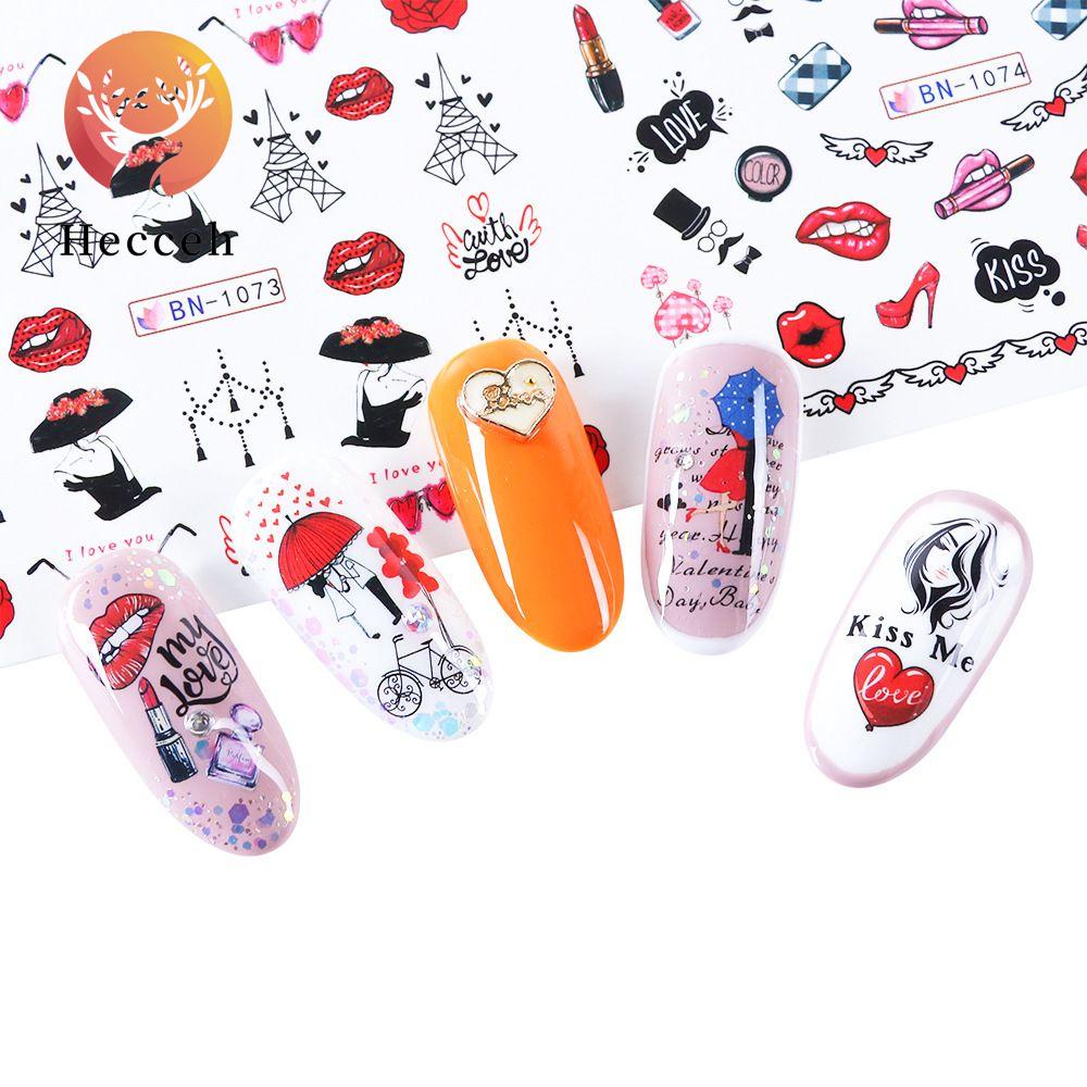 Set 12 Hình Dán Trang Trí Móng Tay DIY Họa Tiết Trái Tim Xinh Xắn