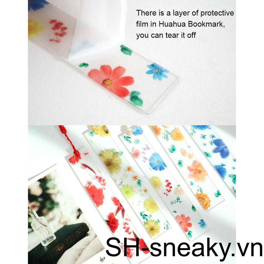 Kẹp Đánh Dấu Trang Sách Bằng Resin Đính Hoa Khô Nhiều Màu Sắc Phối Tua Rua Lụa Xinh Xắn
