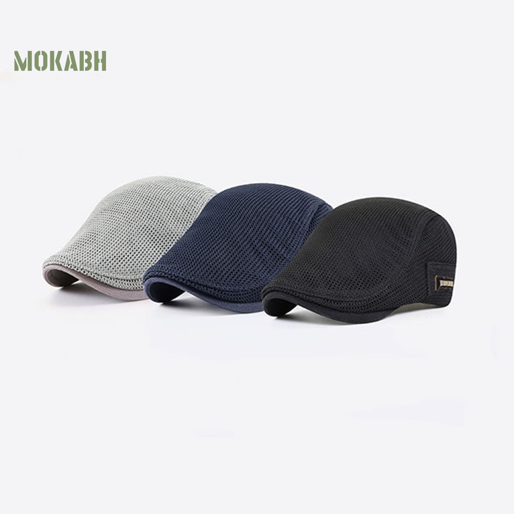 [Mok Abh] Mũ Beret Lưới Thoáng Khí Màu Trơn Khóa Cài Có Thể Điều Chỉnh Kích Thước Dành Cho Nam Giới
