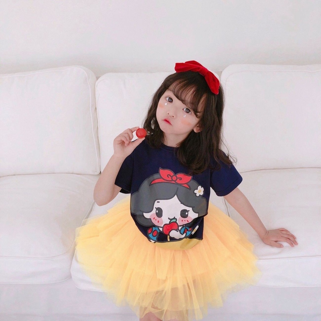Set áo phối chân váy tầng đính nơ công chúa siêu cưng cho bé gái SHUSHI size từ 9kg tới 26kg