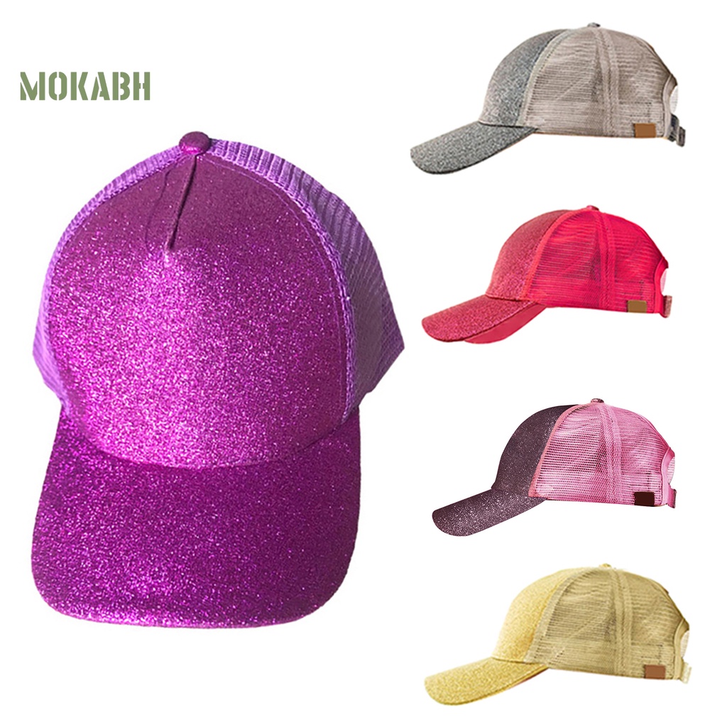 Mũ Lưỡi Trai Chất Liệu Cotton Phối Lưới Đính Kim Tuyến Lấp Lánh Thời Trang Cho Nữ