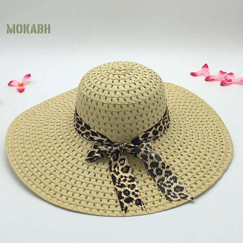Nón Cối Rộng Vành Phối Nơ Họa Tiết Da Báo Thời Trang Đi Biển Cho Nữ