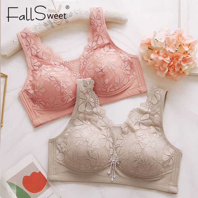 FallSweet Áo Ngực Ren Không Dây Mỏng Mềm Cup Plus Kích Thước Áo Vest Giải Trí Áo Bralette B C D Cup