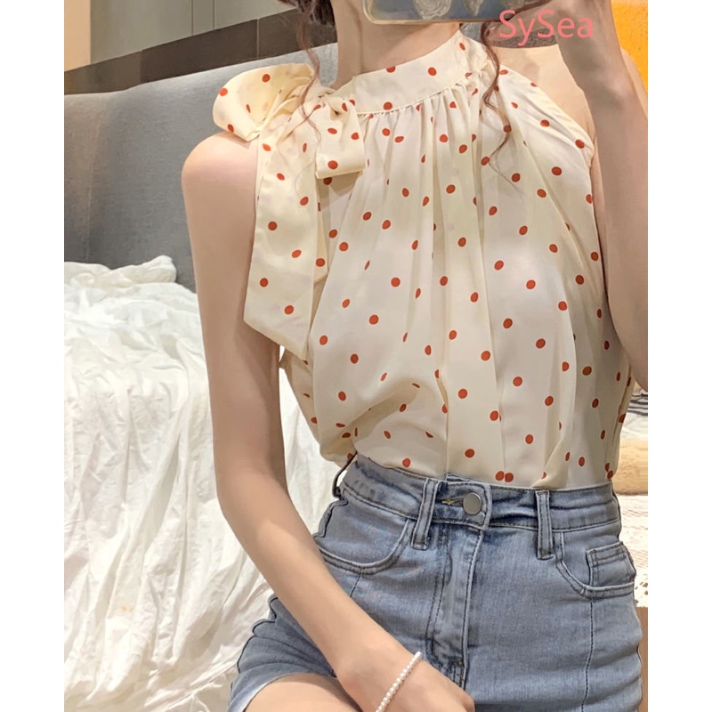 Áo Hai Dây Chấm Bi Phong Cách Pháp Thanh Lịch Cho Nữ