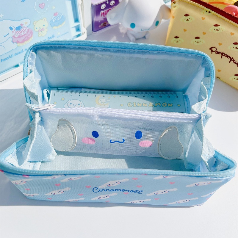 SANRIO Hộp Đựng Bút Chì Nhiều Ngăn Sức Chứa Lớn Có Khóa Kéo In Họa Tiết Hoạt Hình Cinnamon Kuromi Dễ Thương Cho Bé