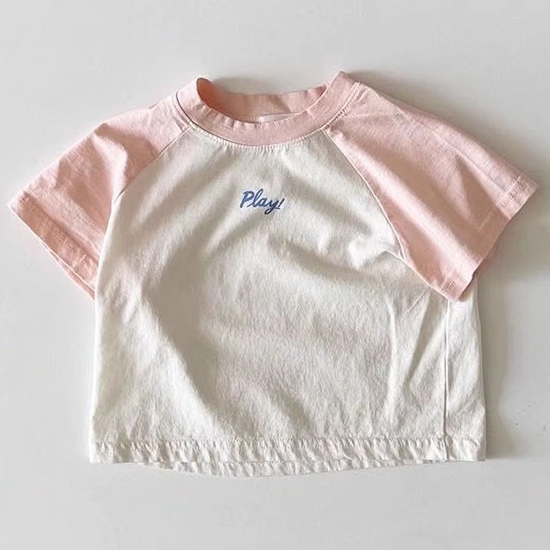 Áo Thun Tay Ngắn Chất Liệu 100% Cotton Mỏng Phối Màu Tương Phản Cho Bé