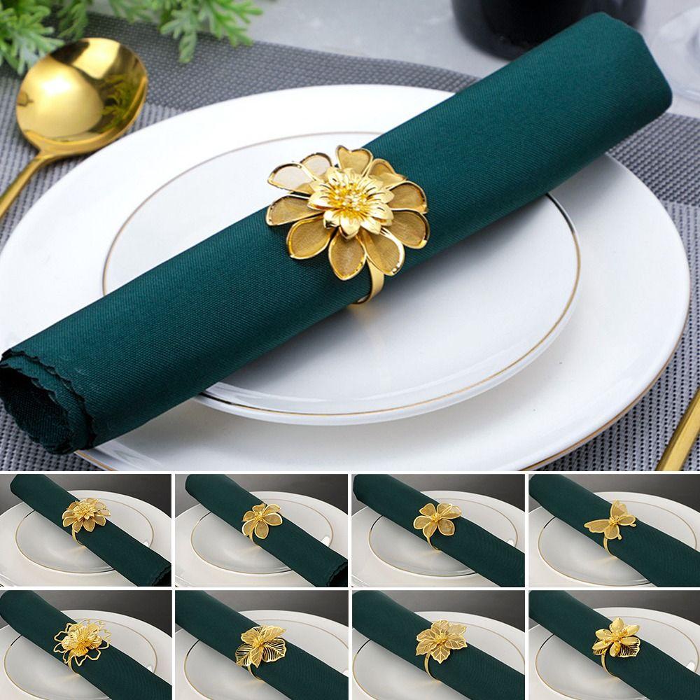 Bộ 4 Vòng Giữ Khăn Ăn Họa Tiết Hoa Khoét Rỗng Thủ Công Trang Trí Khách Sạn Giá Đỡ