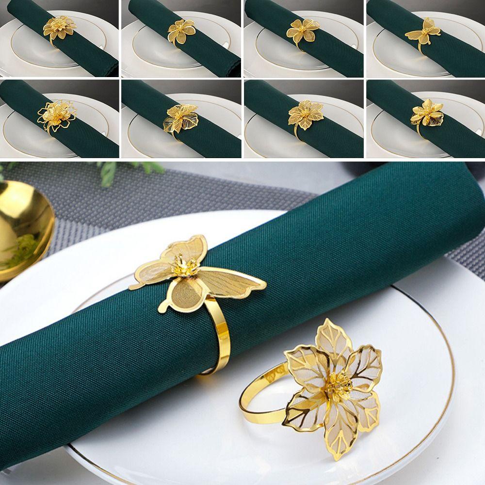 Bộ 4 Vòng Giữ Khăn Ăn Họa Tiết Hoa Khoét Rỗng Thủ Công Trang Trí Khách Sạn Giá Đỡ