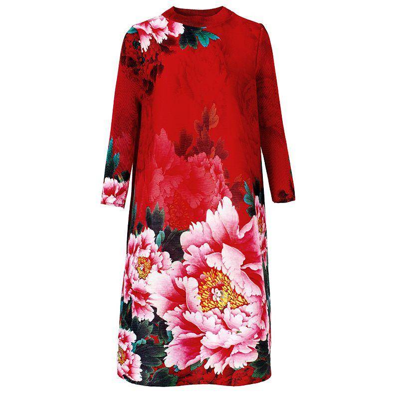 Đầm Dáng Rộng Xếp Ly In Họa Tiết Hoa Phong Cách Dân Tộc Thời Trang Mùa Xuân 2023 Dành Cho Nữ