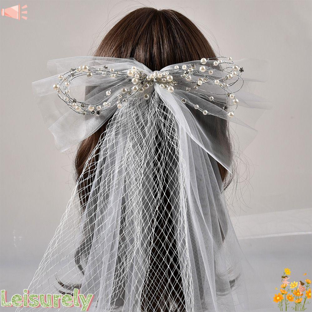 Mạng Che Mặt Màu Trắng Ngà Đính Nơ Phong Cách Bohemian Cho Cô Dâu