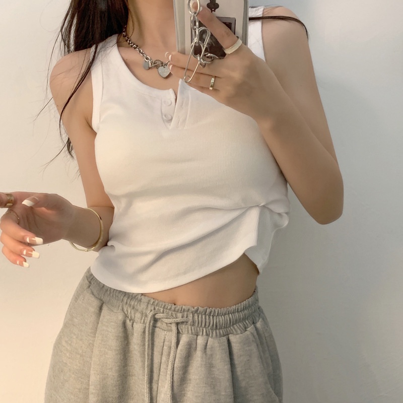 Áo Croptop Dệt Kim Không Tay Màu Trơn Phong Cách Hàn Quốc Gợi Cảm Cho Nữ